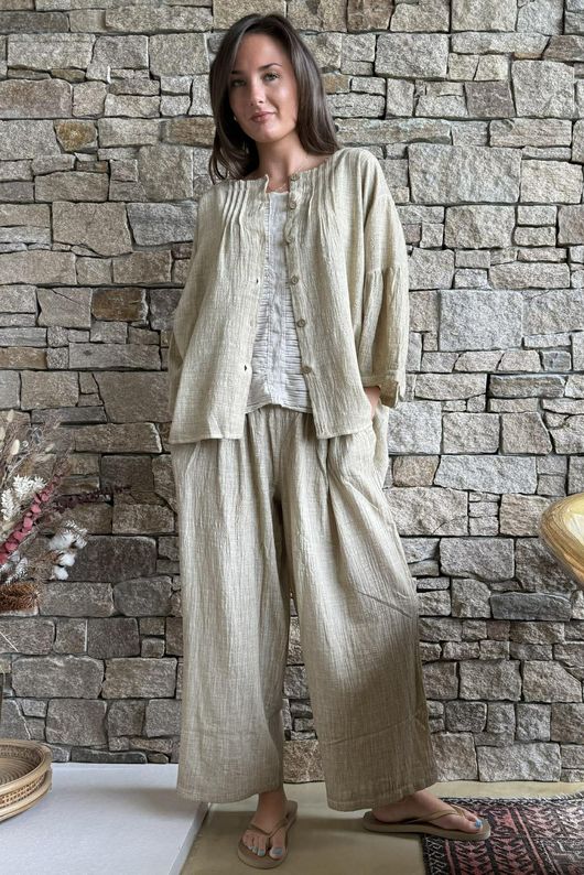 Loom & Thread Pin Tuck Pant Washed Oat /41=